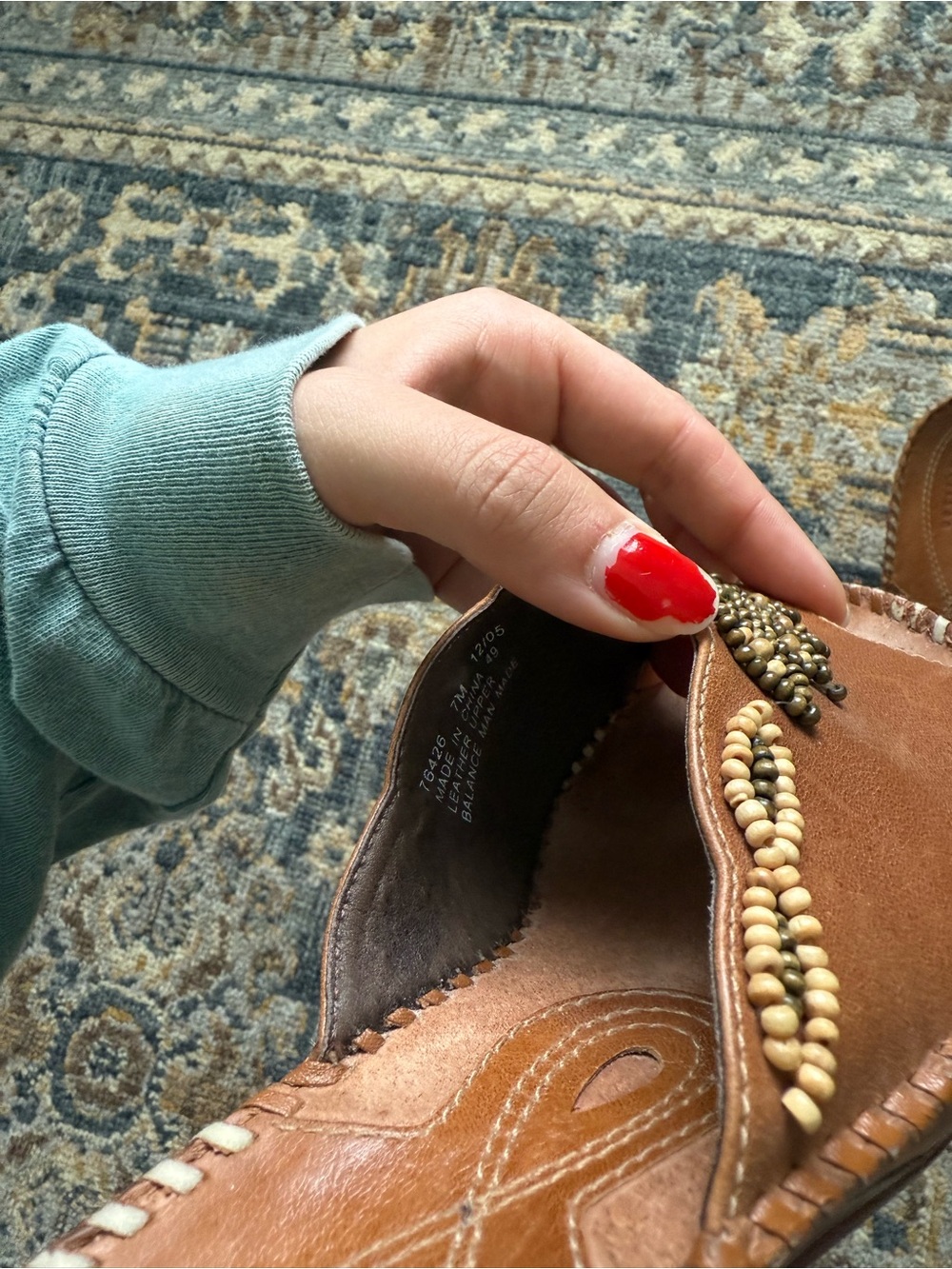 Clarks Brown Beaded Leather Slide Mules - Picture 4 of 4